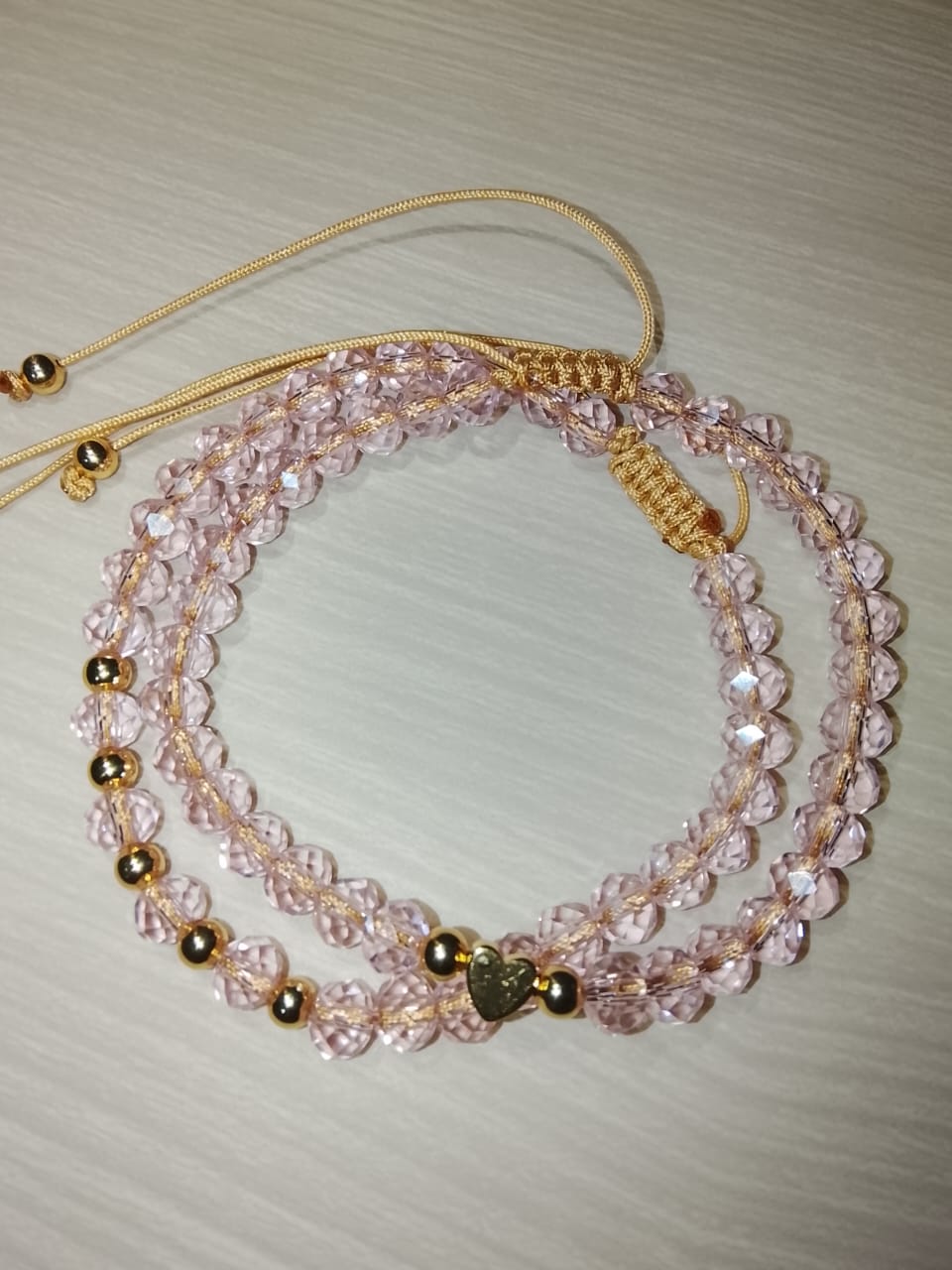 Pulsera de Cristales con Dije de Corazón Dorado (Gold Filled) - Ajustable