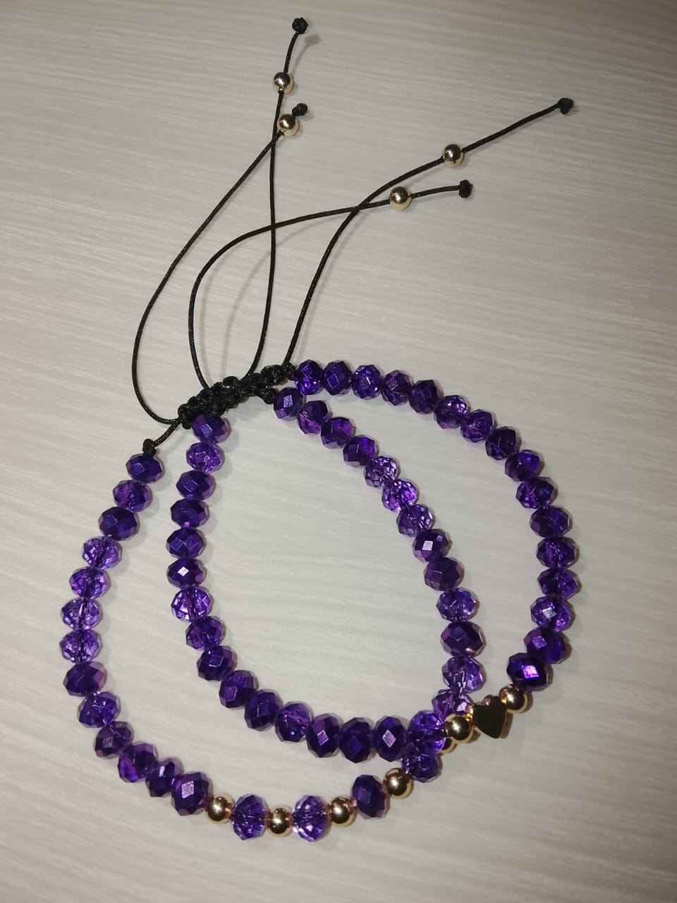 Pulsera de Cristales con Dije de Corazón Dorado (Gold Filled) - Ajustable